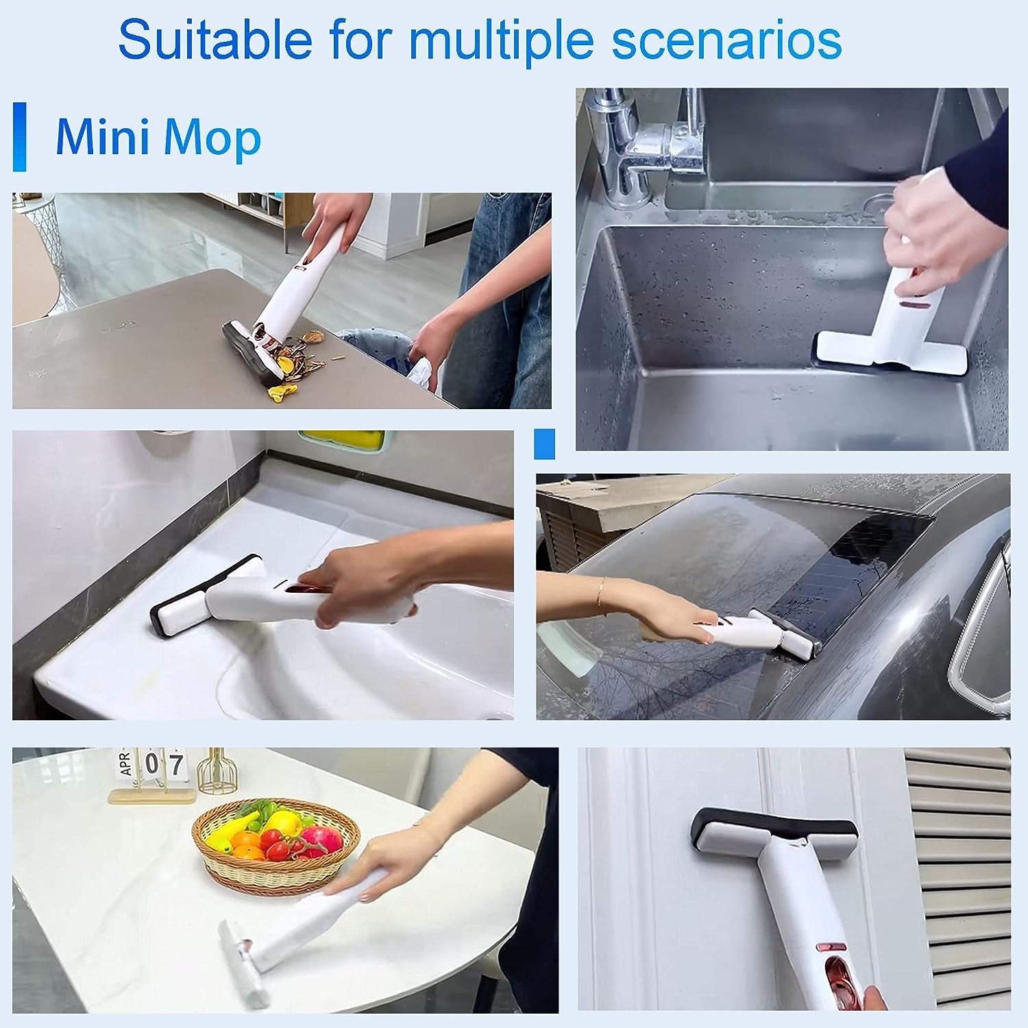  Mini Mop Portable Self Squeeze Automatic Cleaning Mop. Suitable for Wash Basin Sink Bathroom Car Glass Kitchen